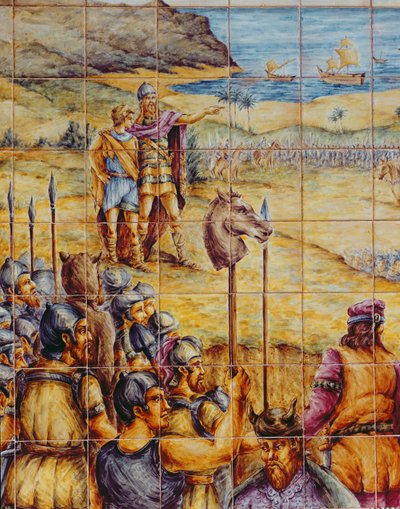 Tiles Depicting the Disembarkation of Hamilcar and His Son Hannibal at Akra Leuce During the First Punic War by Spanish School